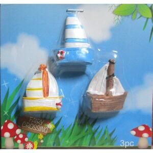 Fairy Garden Miniature Sailboats Set of 3 Ceramic Figurines Nautical Craft Decor